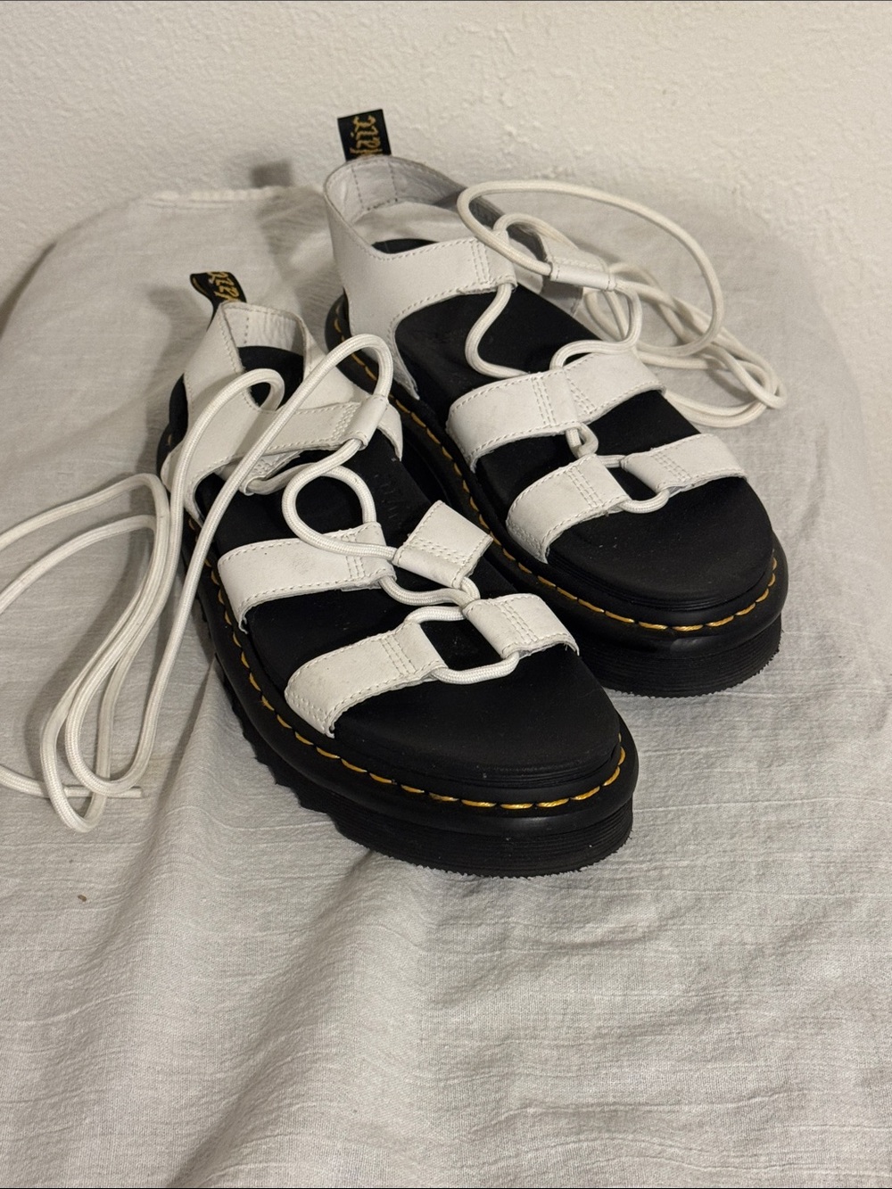 Doc Marten’s Women’s White Leather Lace-Up Platform Sandals